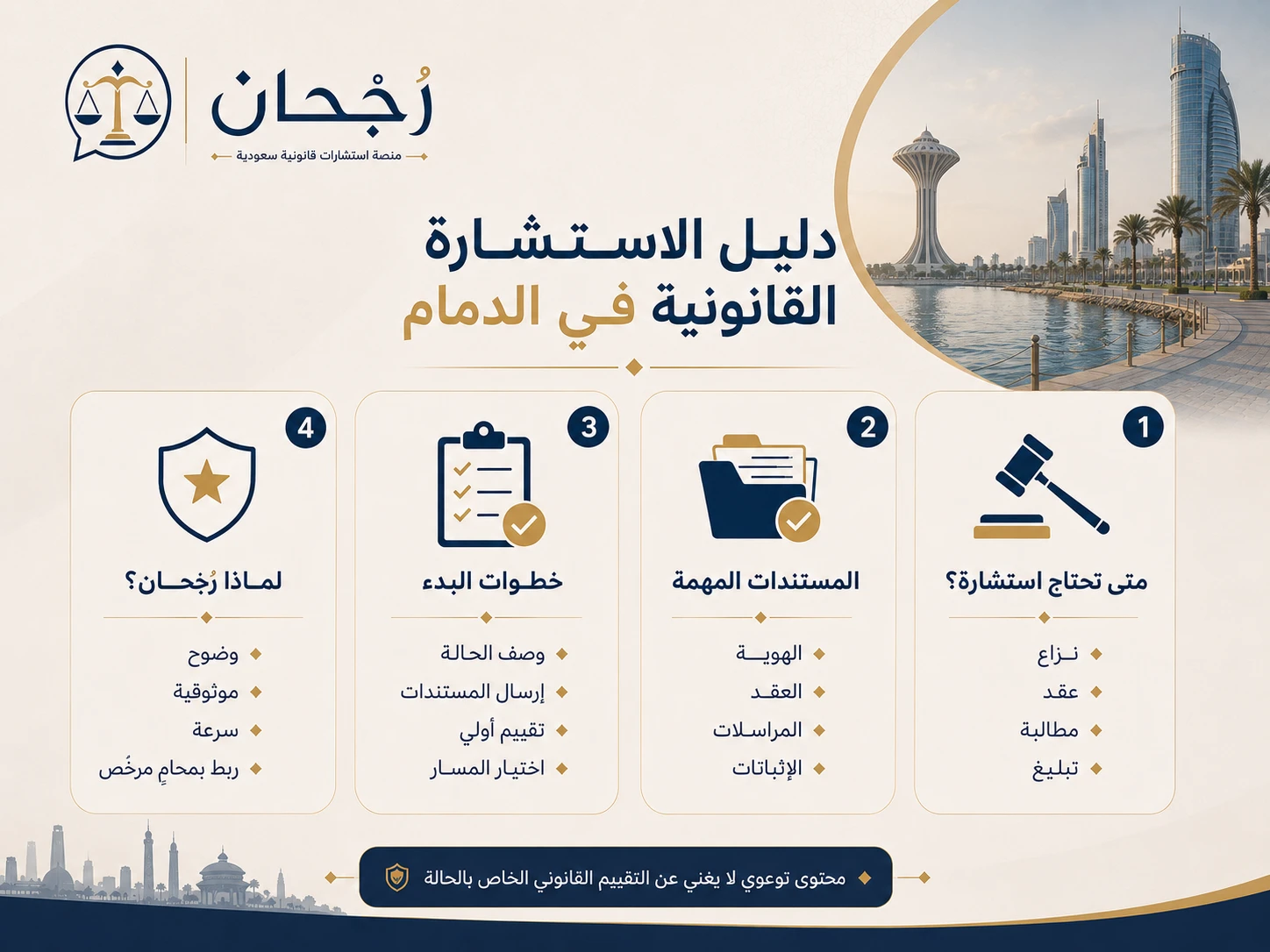 صورة داخلية توضح مشهد استشارة قانونية في الدمام