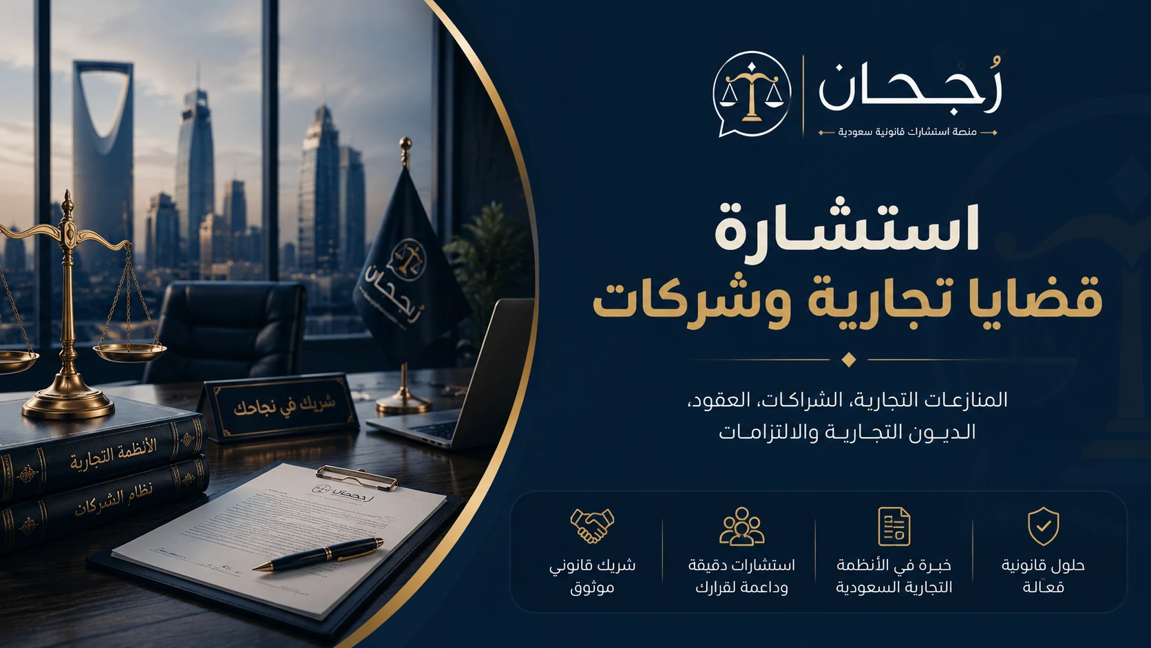 غلاف صفحة استشارات قانونية في القضايا التجارية