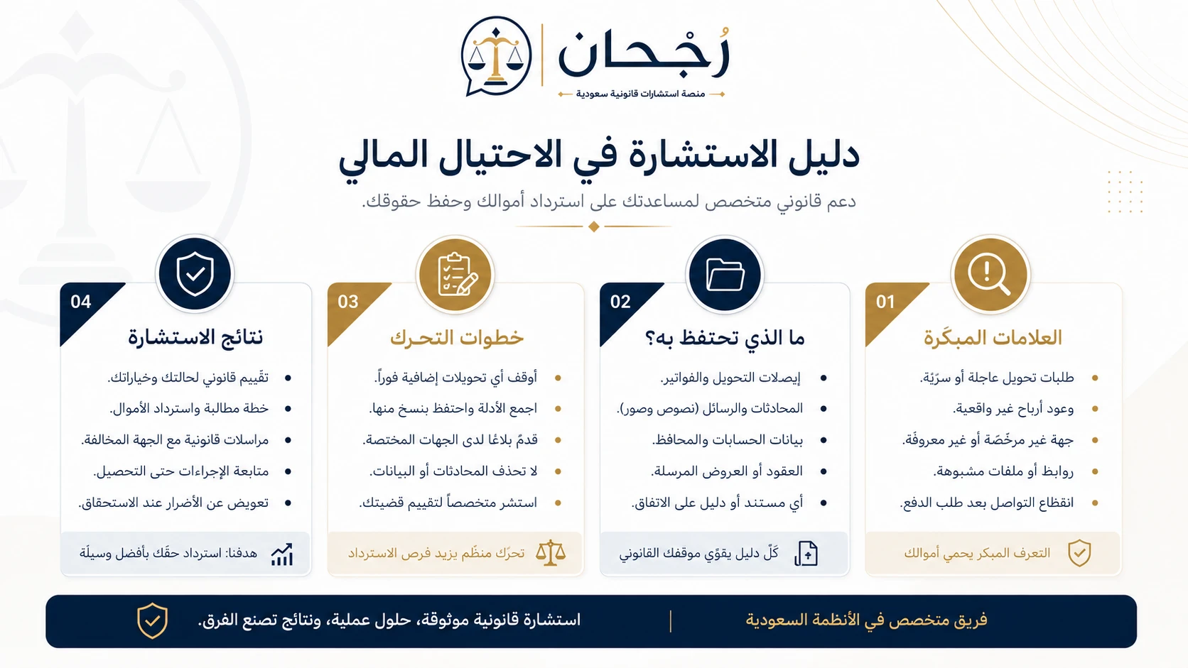 إنفوجرافيك استشارات قانونية في الاحتيال المالي