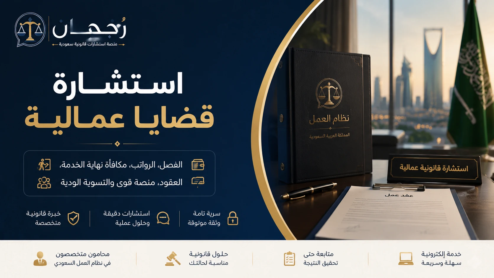 غلاف صفحة استشارات قانونية في القضايا العمالية