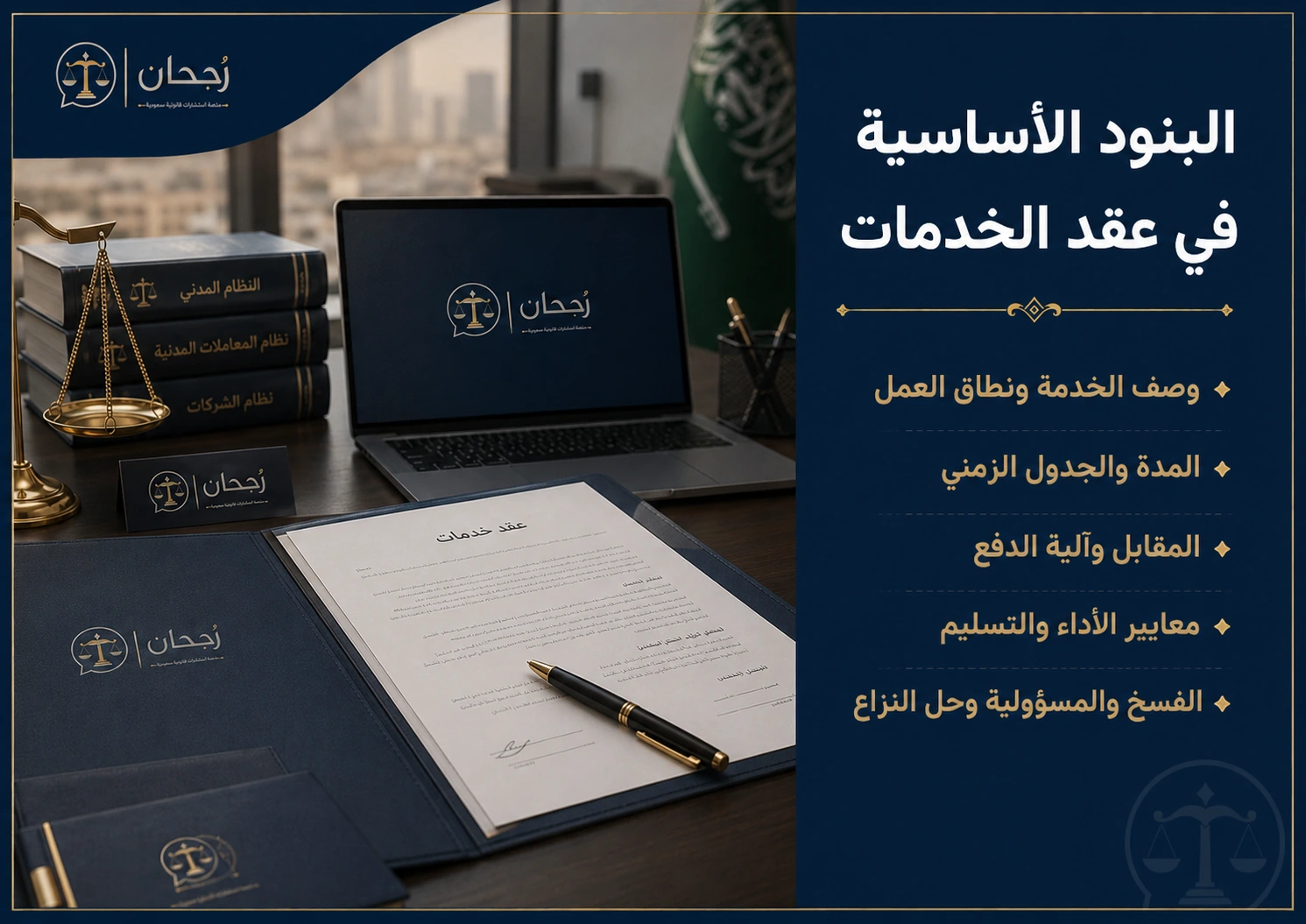 إنفوجرافكس يوضح البنود الأساسية في عقد تقديم خدمات للشركات
