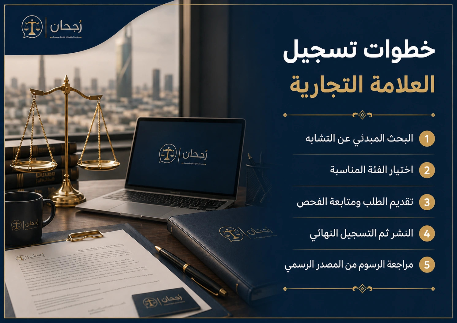 إنفوجرافكس يوضح خطوات تسجيل العلامة التجارية في السعودية