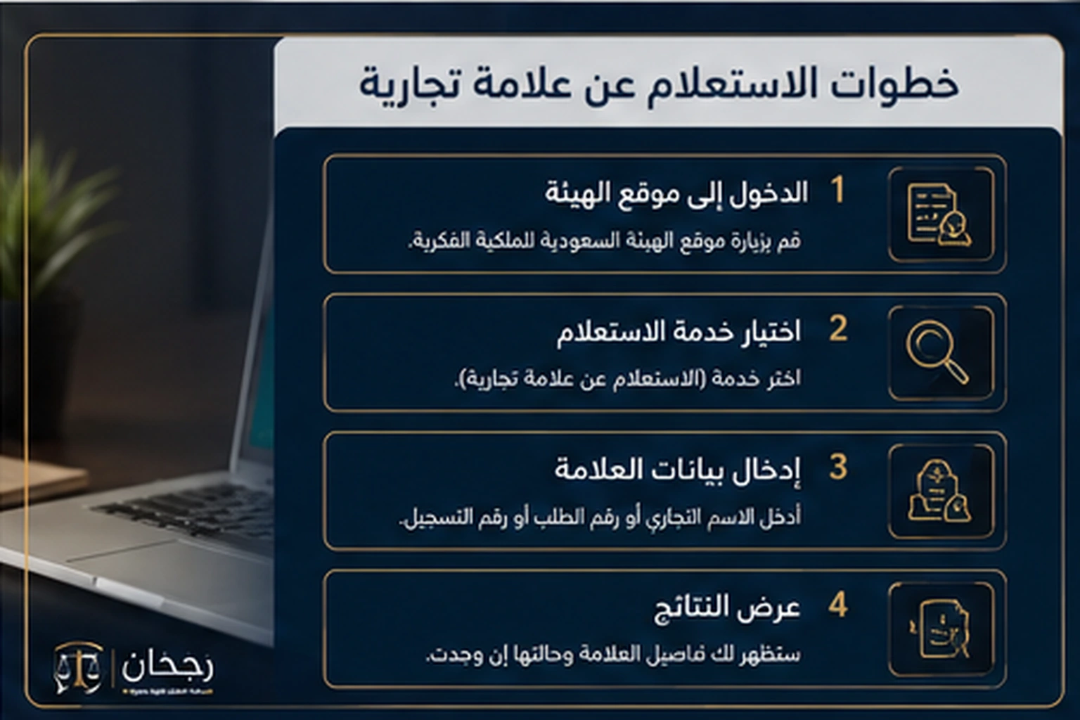إنفوجرافكس يوضح خطوات الاستعلام عن علامة تجارية مسجلة بالسعودية