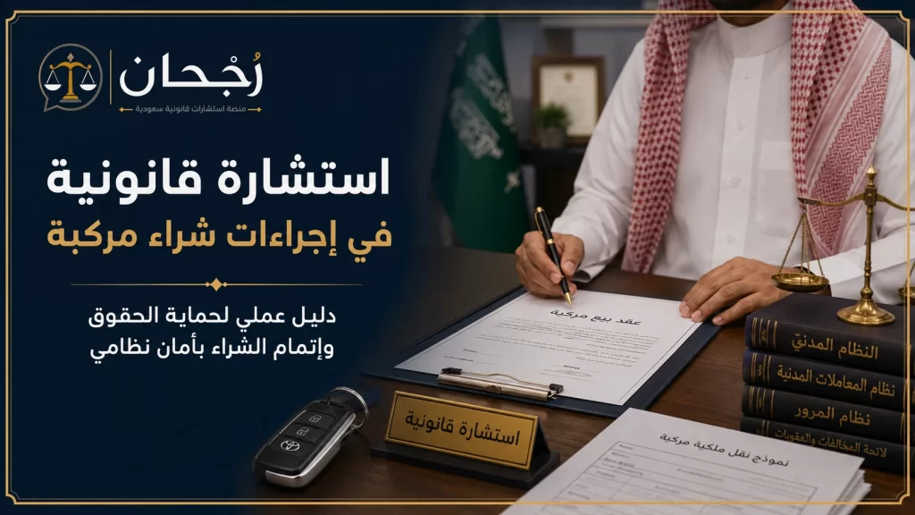 صورة غلاف استشارة قانونية في إجراءات شراء مركبة في السعودية.
