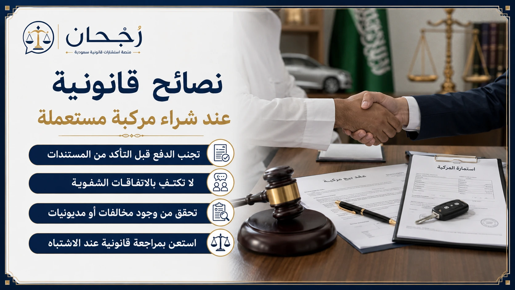 إنفوجرافكس يقدم نصائح قانونية عند شراء مركبة مستعملة