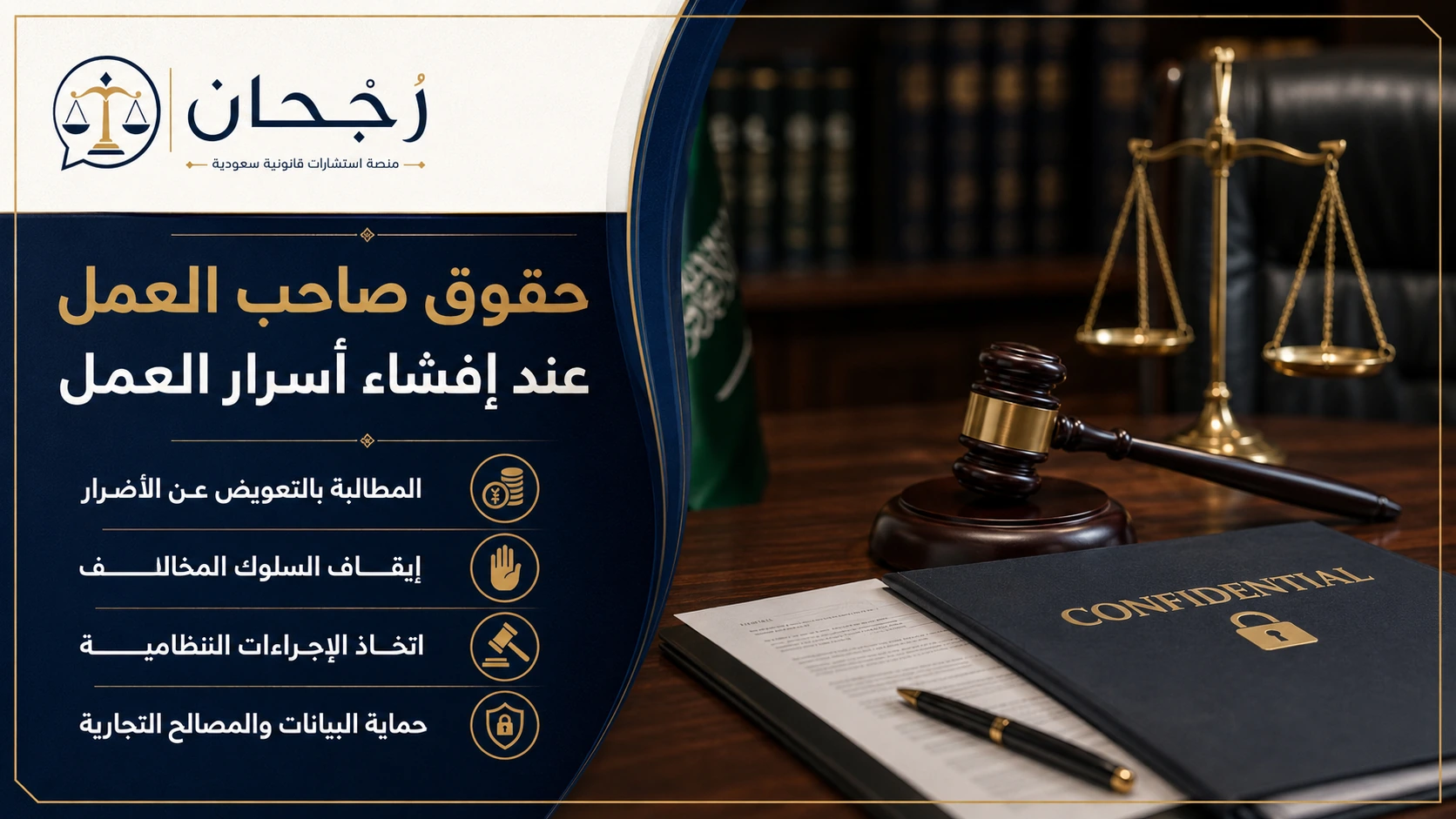 إنفوجرافكس يوضح حقوق صاحب العمل عند إفشاء أسرار العمل