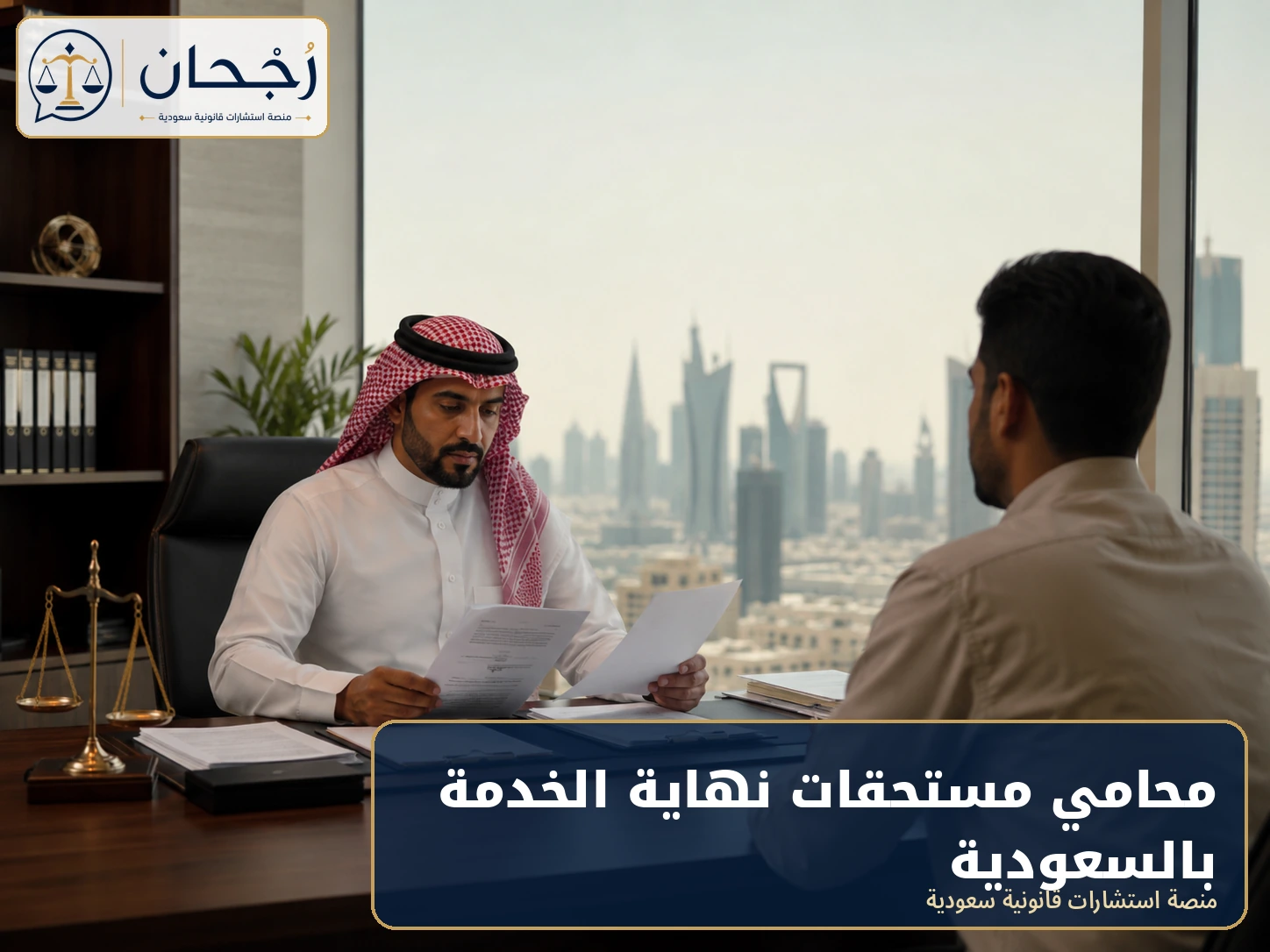 محامي مستحقات نهاية الخدمة بالسعودية داخل مكتب قانوني