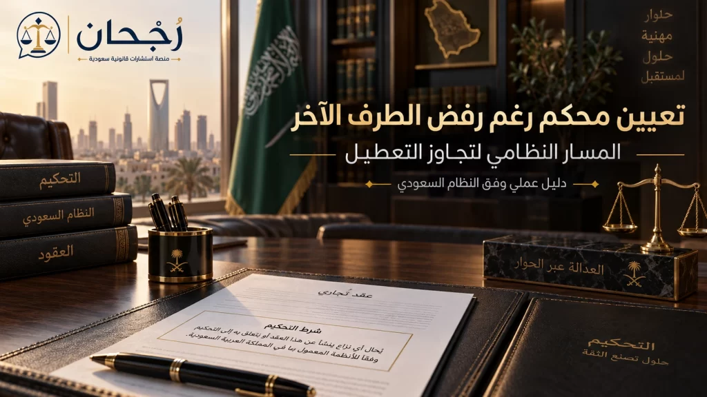 تعيين محكم رغم رفض الطرف الآخر: المسار النظامي لتجاوز التعطيل - رُجحان للاستشارات القانونية