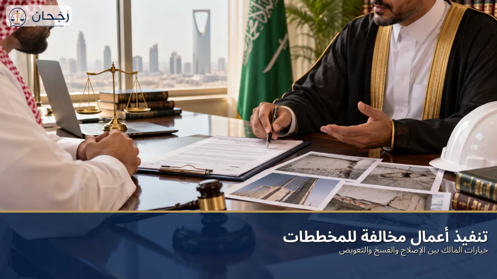 تنفيذ أعمال مخالفة للمخططات: خيارات المالك بين الإصلاح والفسخ والتعويض - رُجحان للاستشارات القانونية